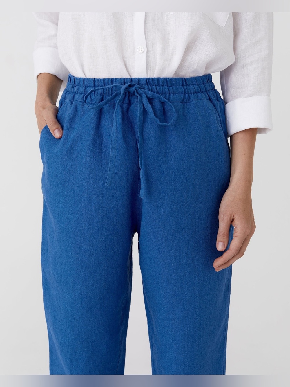 Serena & Lily Linen Drawstring Elastic tapered vibrant blue trousers Pants M